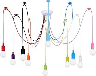 Kids Colorful Chandelier, Ceiling Spider Light Fixture, Ajustable DIY Pendant Lamp for Boys Girls Bedroom Playroom Classroom Dining Room,‎ E26 10 Arms Lights