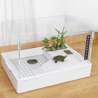 Scratch-Resistant Acrylic Turtle Tank (15.7×11.8×10 Inch) with Water Filter - Durable Reptile Habitat for Aquatic/Terrestrial Pets, Baby Turtles & Fish | Anti-Scratch Clear Terrarium Aquarium Combo