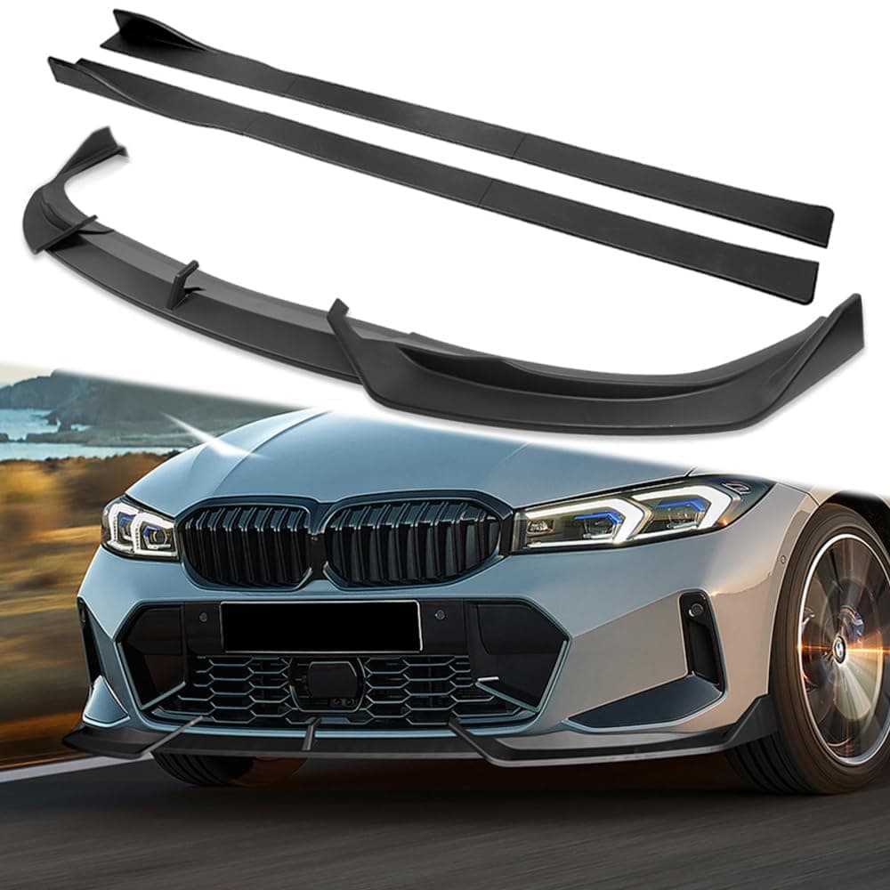 W-POWER, 9PCS Front Bumper Lip & Side Skirt Extensions Diffuser Compatible with BMW G20 3-Series 330e 330i M340i 320i M-Sport Only 2023-2025, Front Lip Spoiler Splitter ABS (Matt Black)