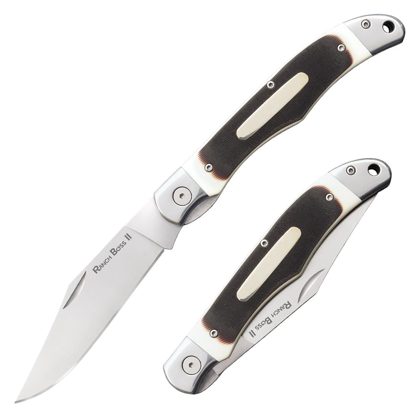 Ranch Boss II 4" SK-5 Razor-Sharp Blade 5.25" Faux Sawed Bone Handle Versatile Outdoors Folding Knife w/Liner Lock