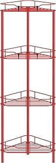 HuggieGems 4 Tier Floor Standing Corner Shower Caddy Organizer Shelf with Hooks, Bathroom Shelves Stand Rack, Red