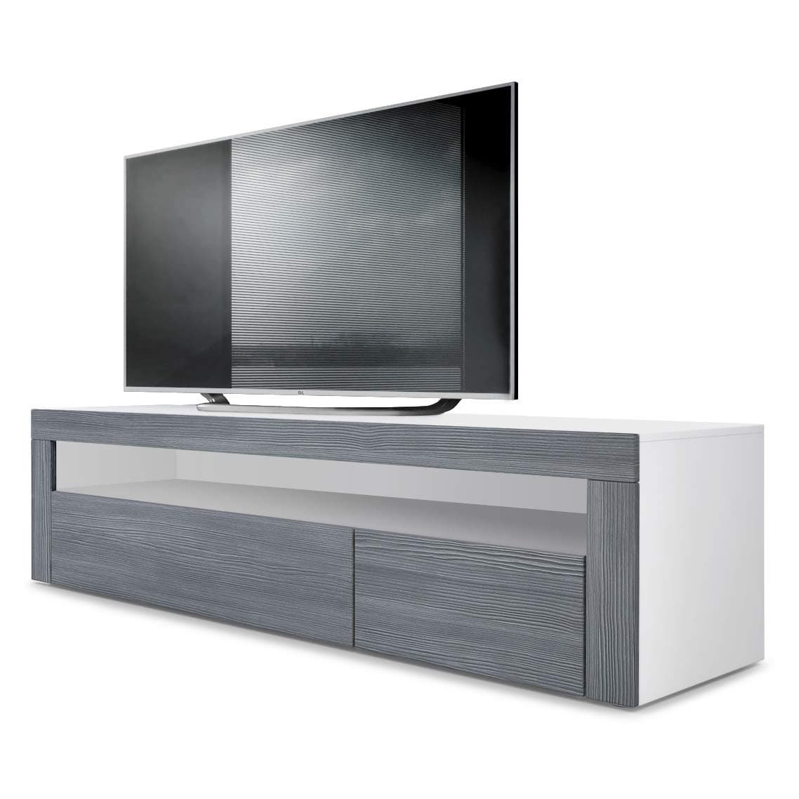 Vladon Valencia Lowboard, TV Unit with 1 Open Compartment and 2 Drop-Down Doors, White Matt/avola-anthracite/avola-anthracite (155 x 46 x 40 cm)