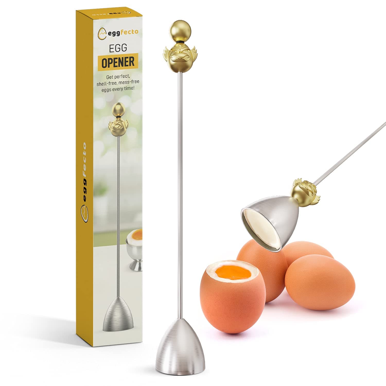 Egg Topper - Hard and Soft Boiled Egg Cutter | Mess-Free Egg Opener for Small, Medium, and Large Eggs | Food-Grade Stainless Steel Egg Shell Opener | Easy to Clean Egg Cracker for Raw Eggs