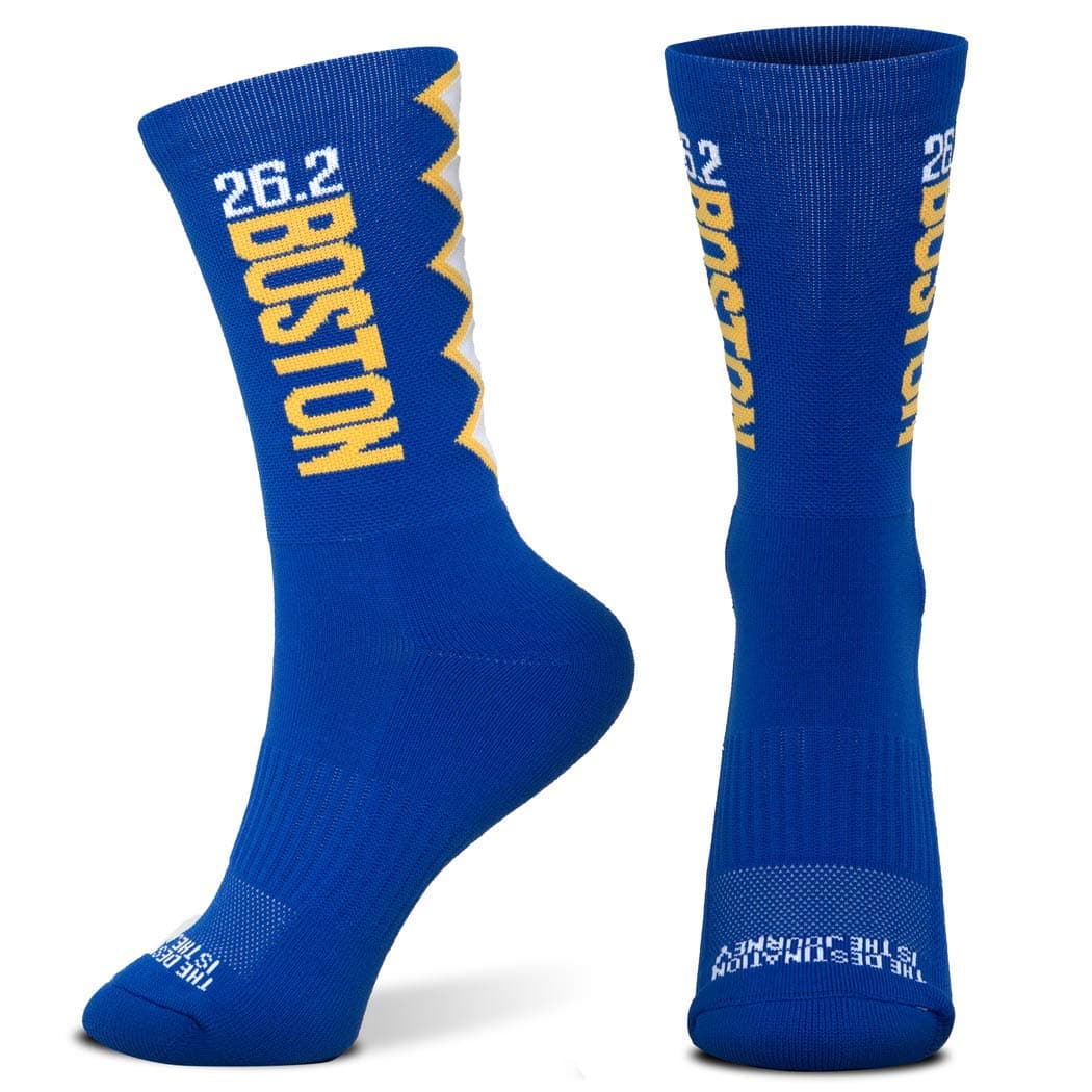 Gone For a RunInspirational Athletic Running Socks | Mid-Calf | Multiple Designs, Boston 26.2 (Blue), Women's Shoe Size 6-12/Men's Shoe Size 5-11
