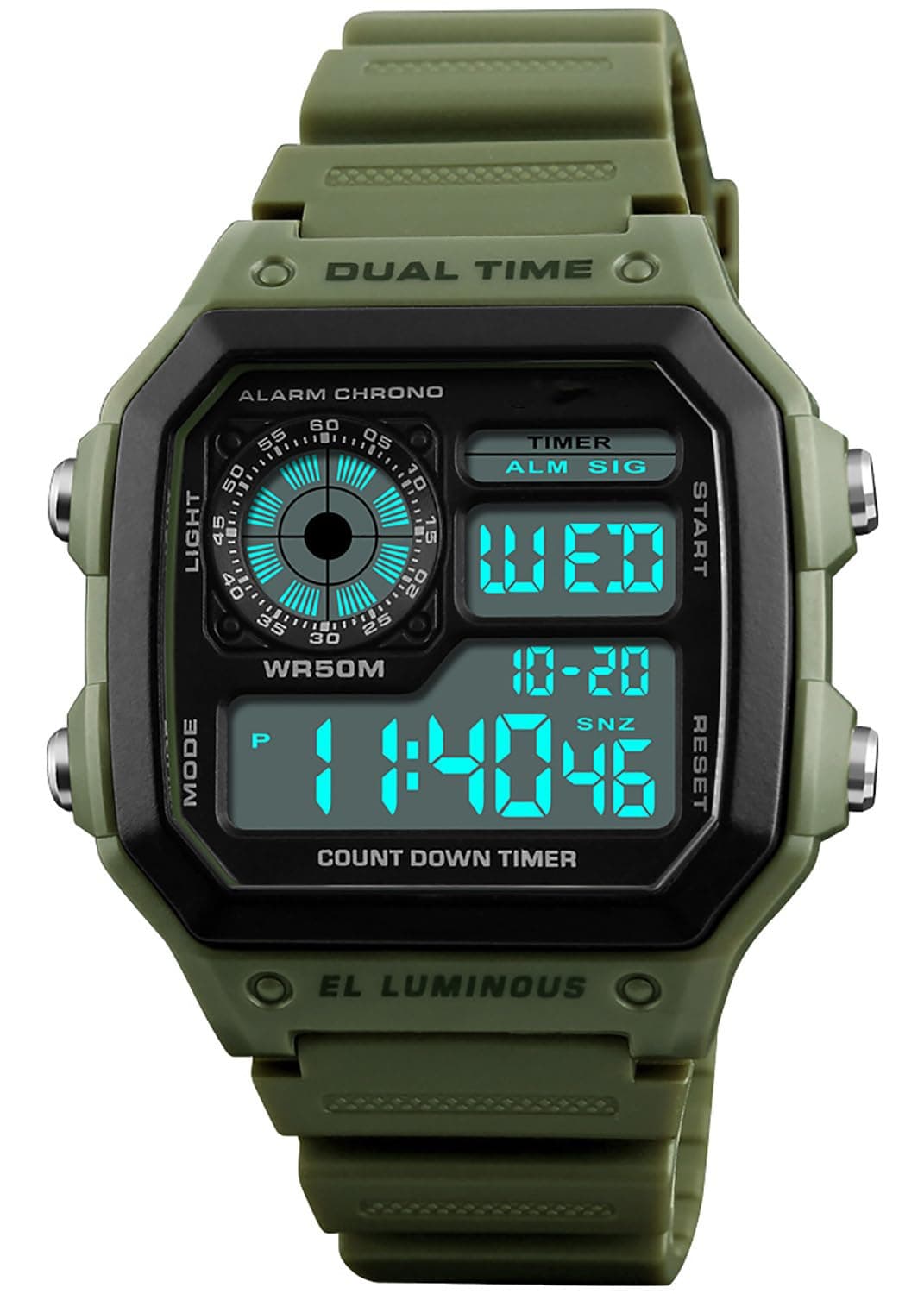Men's Digital Multi-Function Watches Dual Time Alarm Stopwatch Countdown Backlight Waterproof Watch