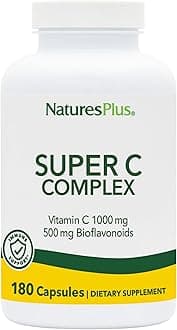 NaturesPlus Super C Complex - 180 Capsules - 1000mg Vitamin C + 500mg Bioflavonoids - Vegan, Gluten Free - 90 Servings