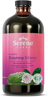 Serene Herbs Soursop Bitters Liquid with Soursop Leaves for Gut Cleanse, Detox & Immune Boost with Black Seed, Moringa, Irish Moss, Ashwaganda, Turmeric, 16 fl oz (16 Fl Oz (Pack of 1), Mixed Berry)