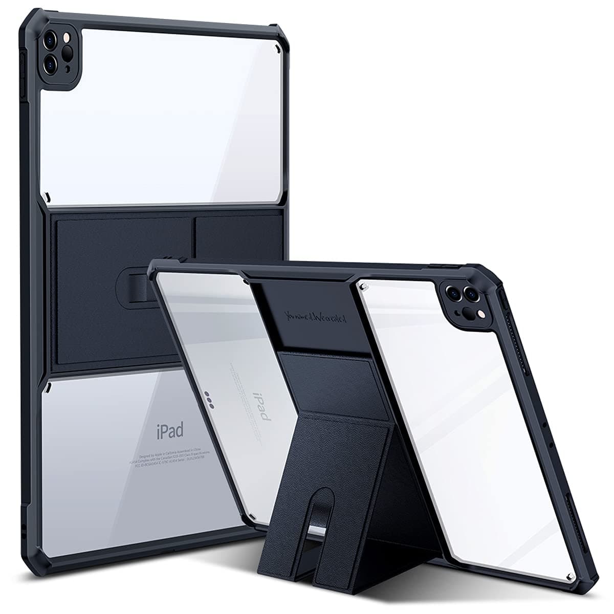 XUNDD Case for iPad Pro 12.9 Inch 5th Generation 2021/2020 with Stand and Integrated Camera Cover, Slim Clear Backshell, Shock Absorption Soft TPU Edge Bumper [Support Apple Pencil Charging] - Black