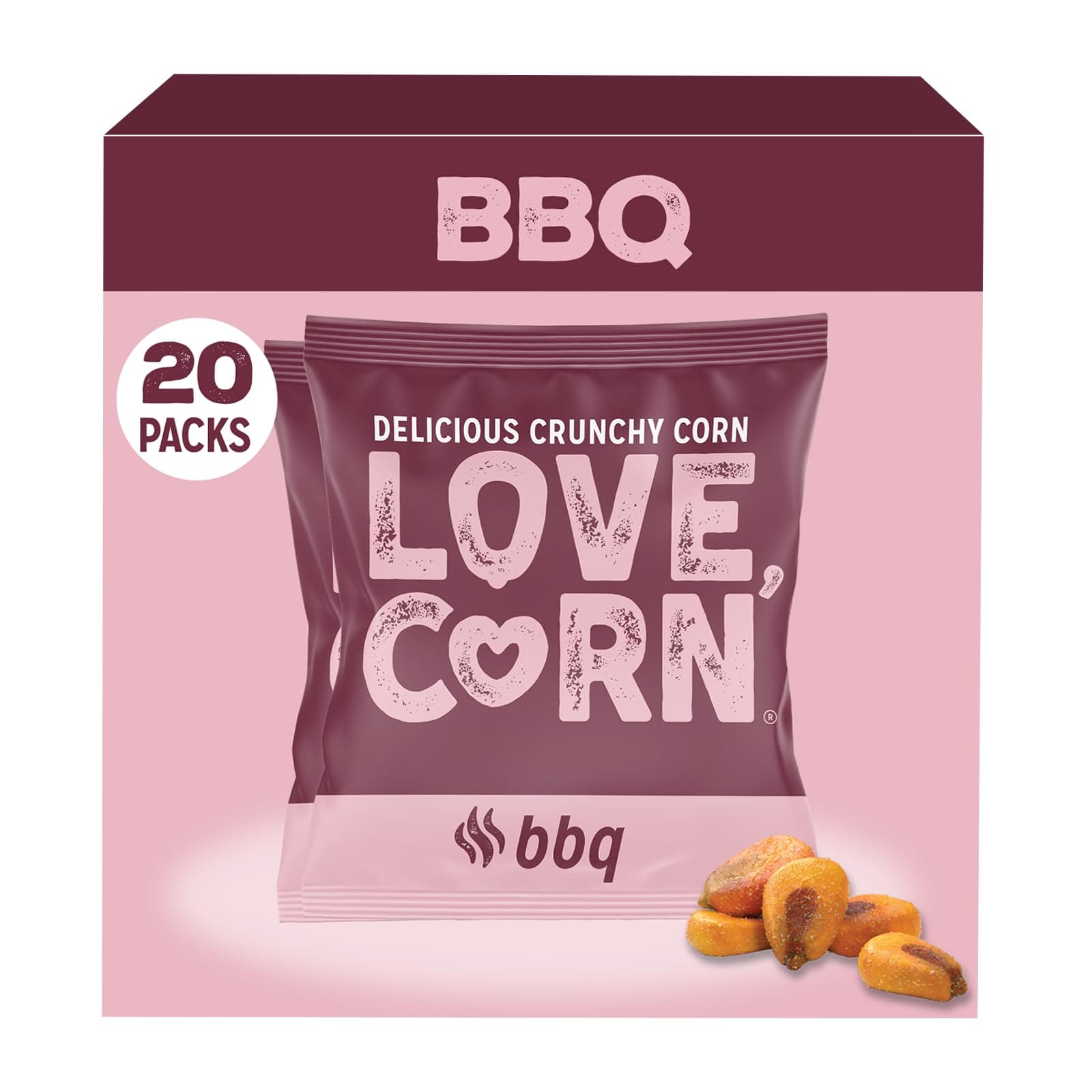 - LOVE CORN BBQ | Delicious Crunchy Corn Snacks | .07oz x 20 Gluten Free, Vegan Bags | Convenient for Lunch Boxes, Commuting & Office Snacks