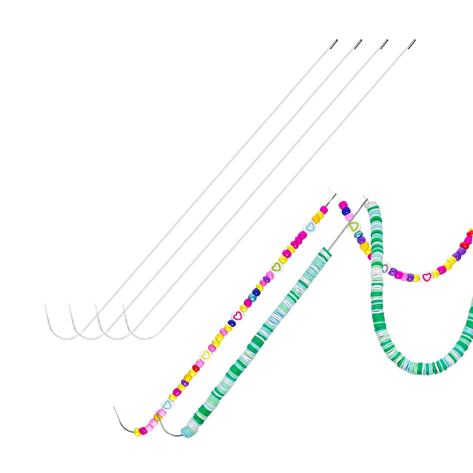Xmada 4-Pack Clip-Style Beading Needles - 6.7 inches, 0.7mm Diameter, Efficient & Sturdy for Jewelry Making (4-Curved)