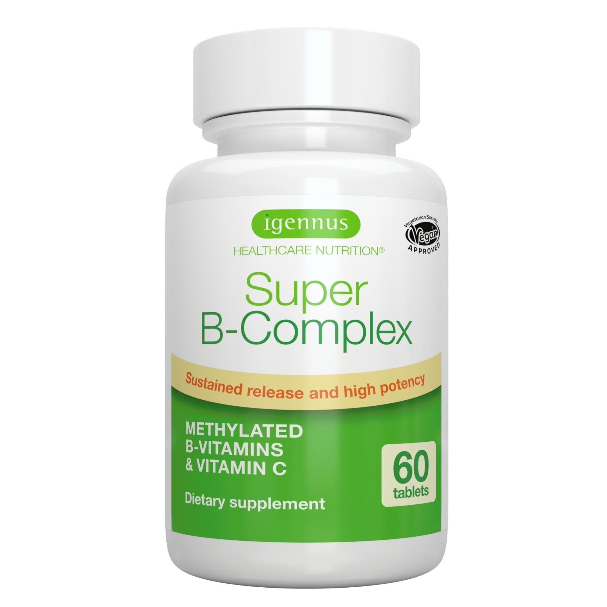 Igennus Super B-Complex Methylated B Vitamins - Sustained Release, Clean Label & High Absorption, with 5-MTHF Folate & Methyl B12, Energy, Mood & Cognitive Performance, Lab Verified, 60 Small Tablets