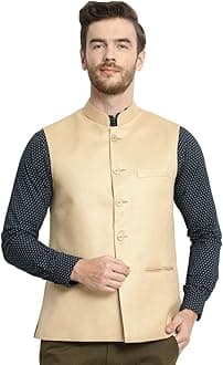 Vastraa FusionMen Cotton-Blended Export-Quality Indian Traditional Nehru Jacket/Modi Ethnic Waistcoat (Light Sky Blue)