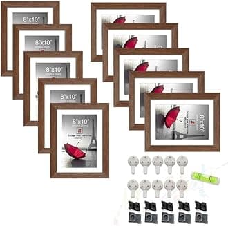 Set of 10 Individual Wall Photo Frame Brown 8x10 Inches, Picture Frames for Home and Office decoration.