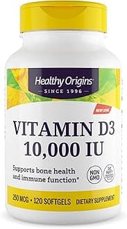 Healthy Origins Vitamin D3 10,000 IU (Non-GMO, High Potency, Bone Support, Immune Support, Gluten Free), 120 Softgels