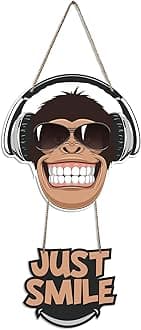 Artvibes Monkey Smile Wooden Wall Hanger for Home Decor | Wood Decorative Items | Modern Decoration | Decoration Wall Hanging Items | Wall Art Print | Artworks Hangings | Unique Gift Items (WH_5707N)