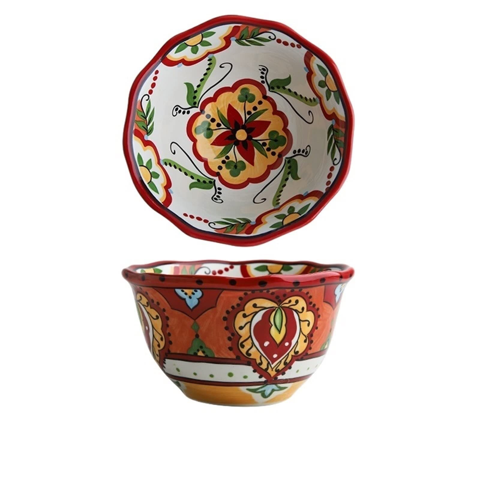 CYBERK Fruit Bowl Hand-Painted Ceramic Tableware Bowl Rice Bowl Internet Celebrity -Shape Bowl Fruit Salad Bowl Home Breakfast