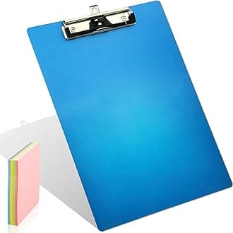 Aluminum Metal Clipboard Stainless Hangable Pen Holder Low-Profile Clip Board Size A4 9" x 12.6" with Sticky Note for School Office Business Medical Professionals Workshop Factory (Blue, Aluminum-A4)