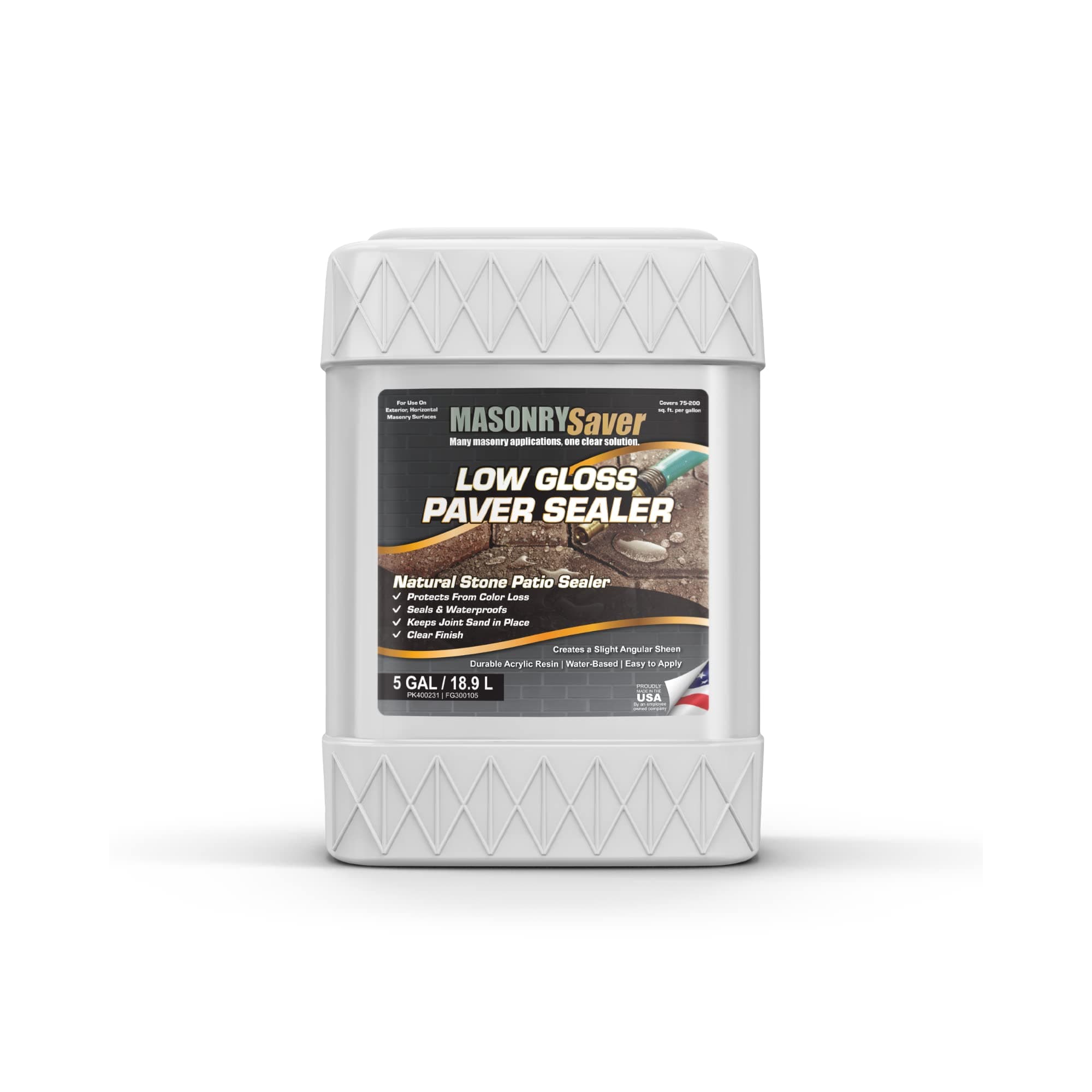 MasonrySaver Paver Sealer Low Gloss - Water Resistant, Acrylic, for Paver Stones - 5 Gallon