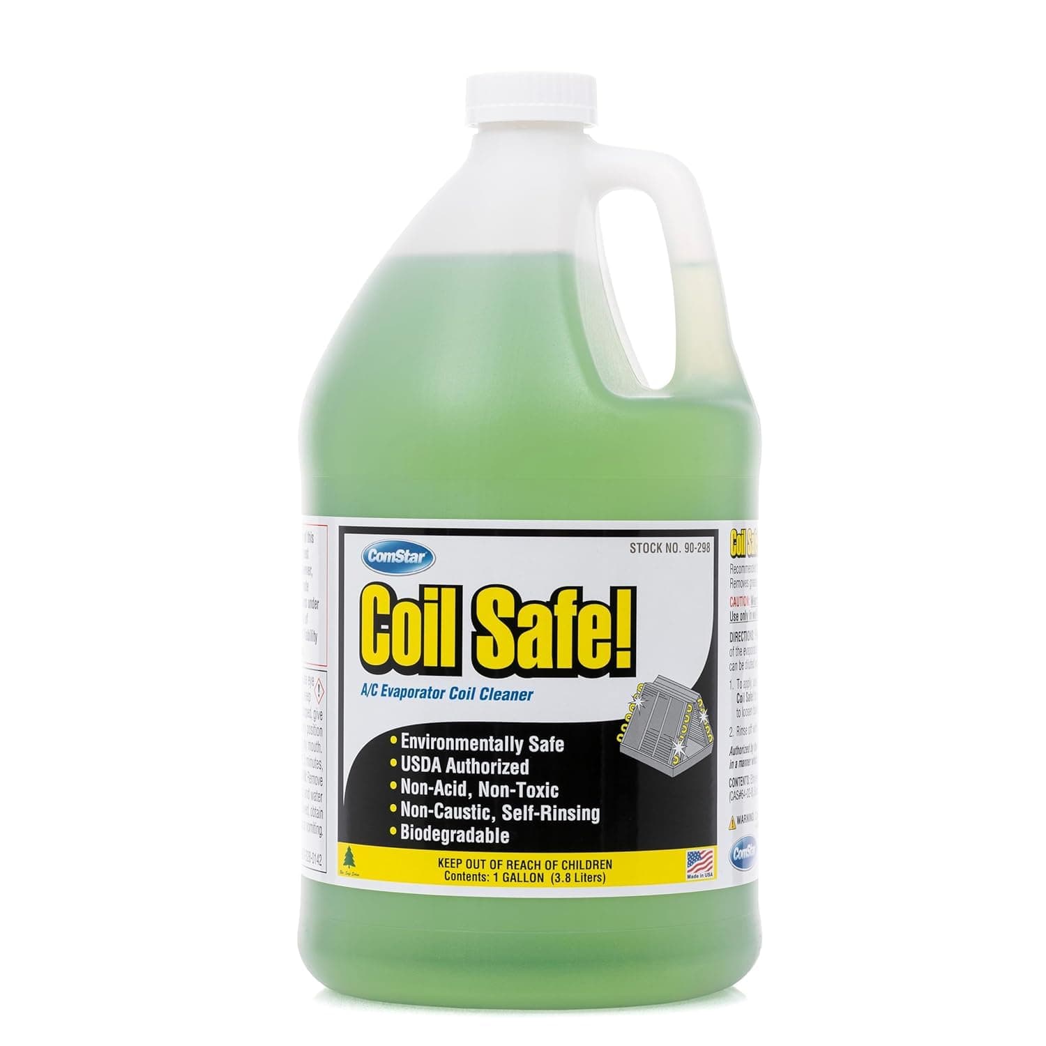 Coil Safe, External Neutral pH, Non-Toxic, Self-Rinsing Evaporator Coil Cleaner Compatible With Commercial & Residential AC & Refrigeration System Coils, Made In USA, 1 Gallon (90-298), Green
