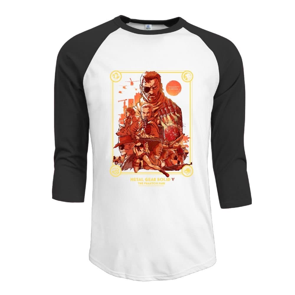 Avis N Metal Gear Solid 5 Men's 3/4 Sleeve Raglan Baseball T Shirts Black Medium
