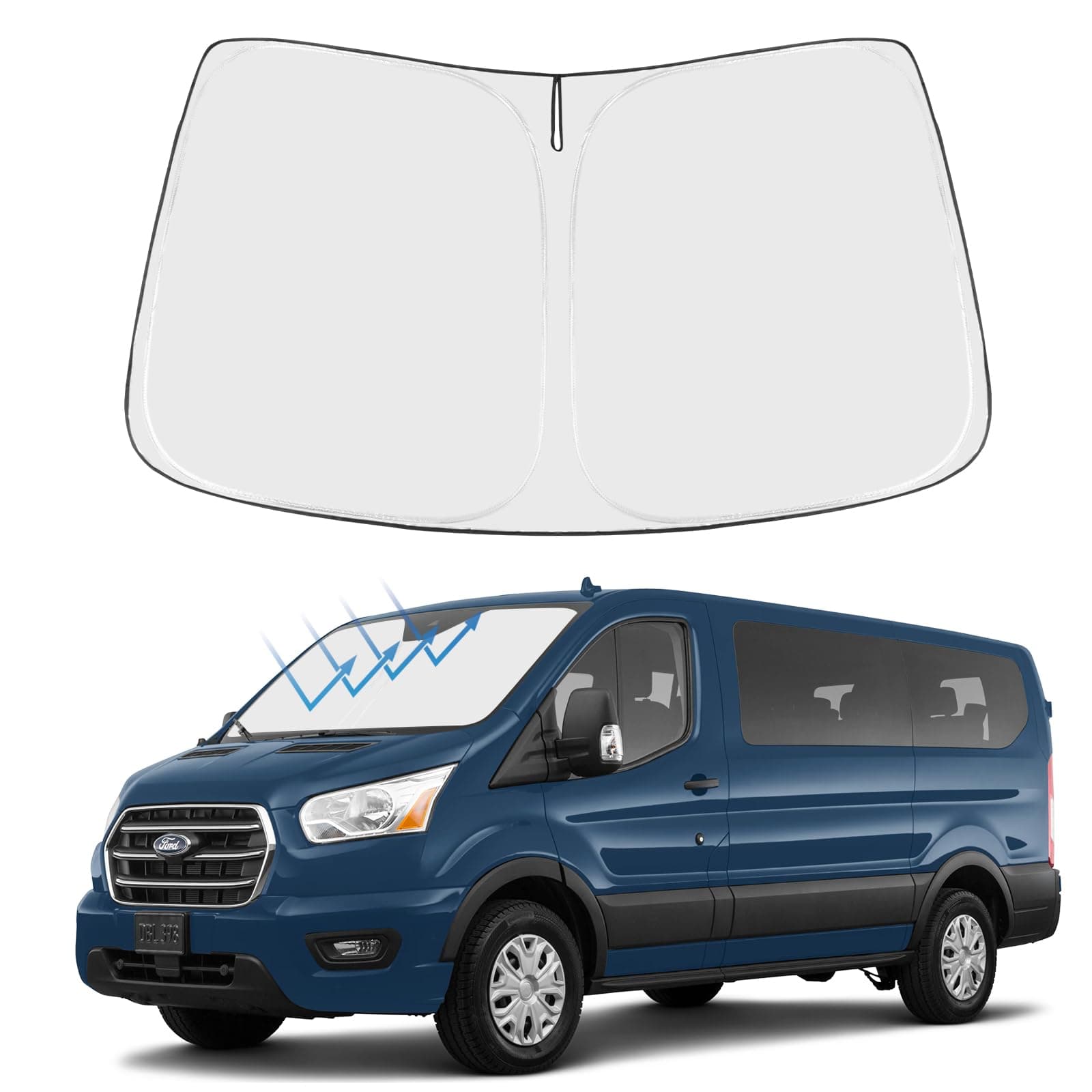 Front Windshield Sun Shade Foldable Sunshade Protector Custom Fit 2021 2020 2019 2018 2017 2016 2015 Ford Transit Accessories 2021 Upgrade