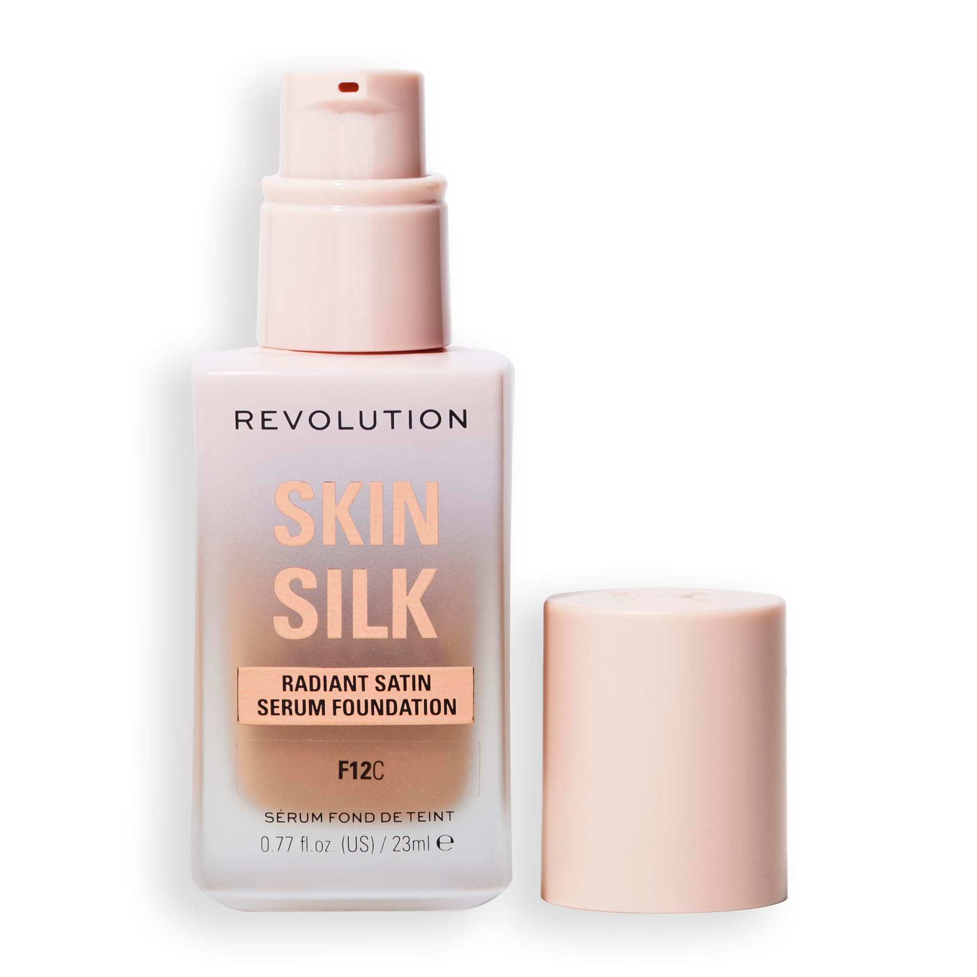 Revolution Beauty, Skin Silk Serum Foundation, Light to Medium Coverage, Lightweight & Radiant Finish, Contains Hyaluronic Acid, F12 Tan Skin Tones, 0.77 Fl. Oz.