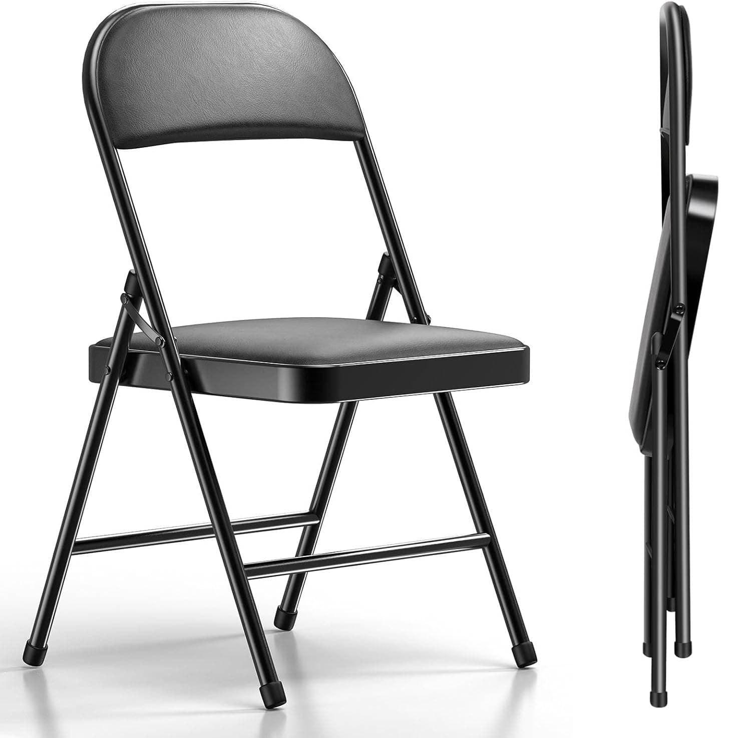 Folding Chair With Padded Seats Foldable Multi Functional Portable Chair For Home Dining Office Balcony Outdoor Fishing, Black