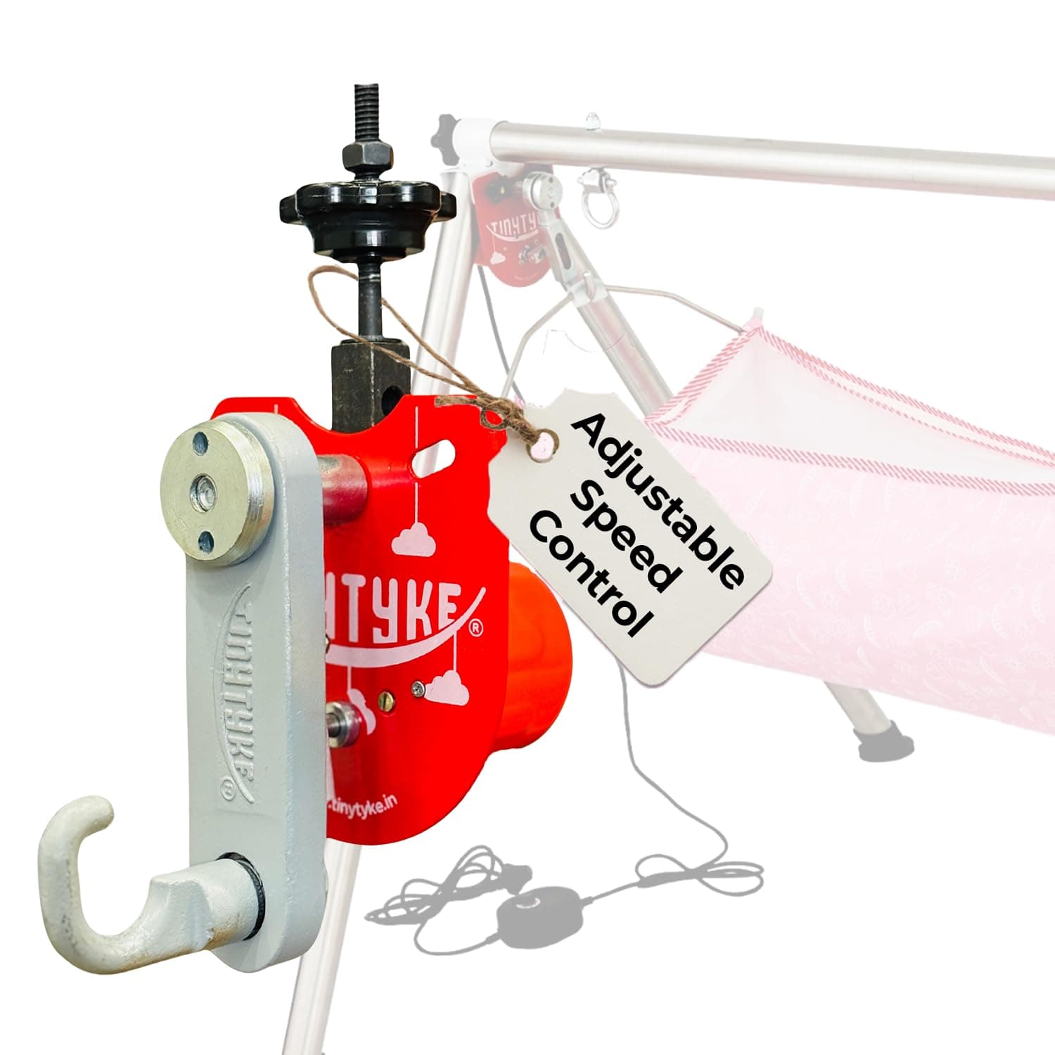 TINYTYKE Automation Kit (Cradle Not Included) w/Manual Hook - Automatic Jhula for Kids 0-3 years - Portable Automatic Cradle Kit w/ Pink Cloth - Fits Square Round Frame - Adjustable Speed - Up to 20kg