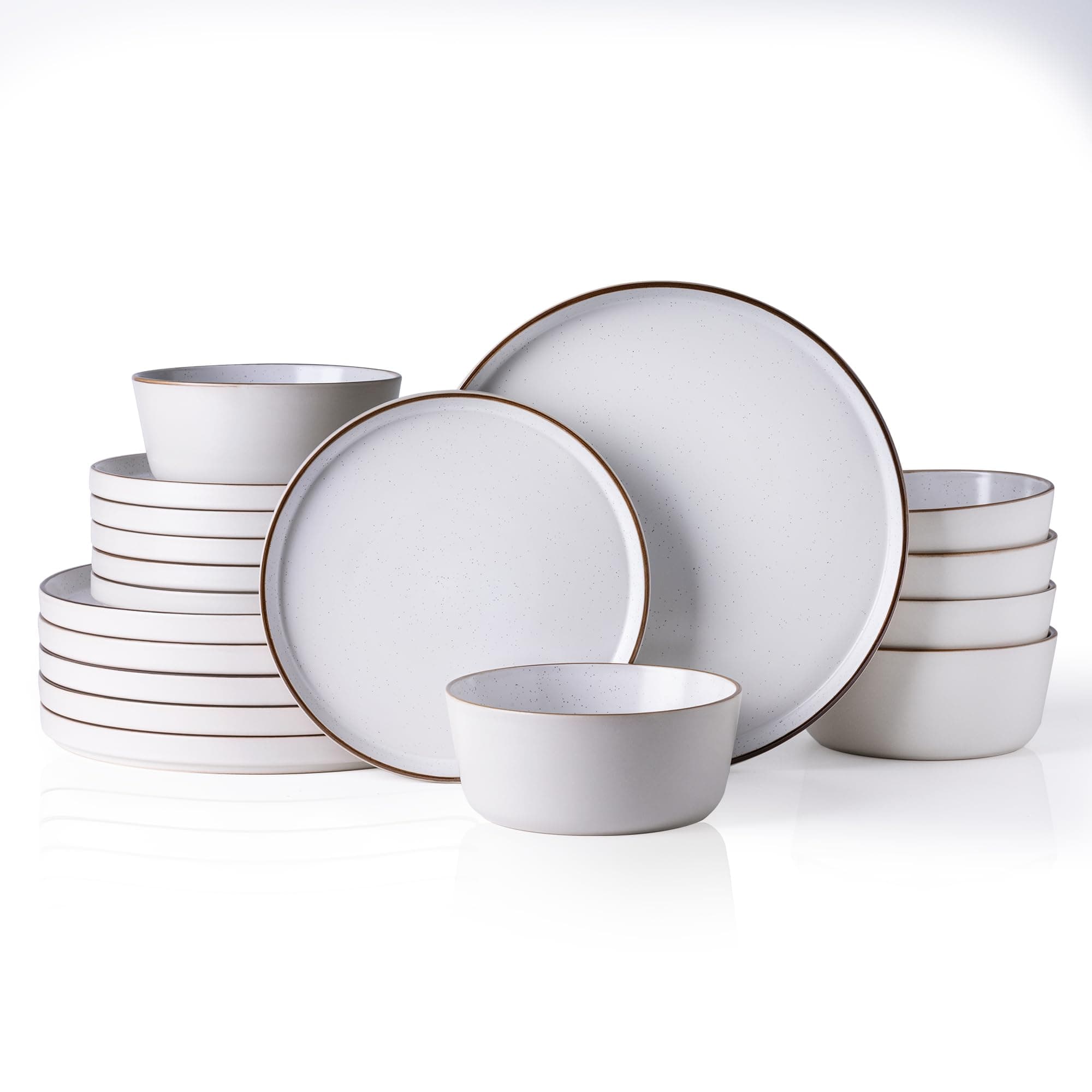 AmorArcDinnerware Set for 4, 12 Pieces Ceramic Plates and Bowls Set, Handcrafted Speckled Stoneware Plates Set, Dishwasher & Microwave Safe Dishes Set - (White, Service for 6)