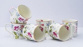 Handcrafted Tea Cups - Set of 6 | Ideal for Everyday Tea and Coffee, Enhancing Your Daily Rituals - Garden Splendor, Bone China, 200 ML