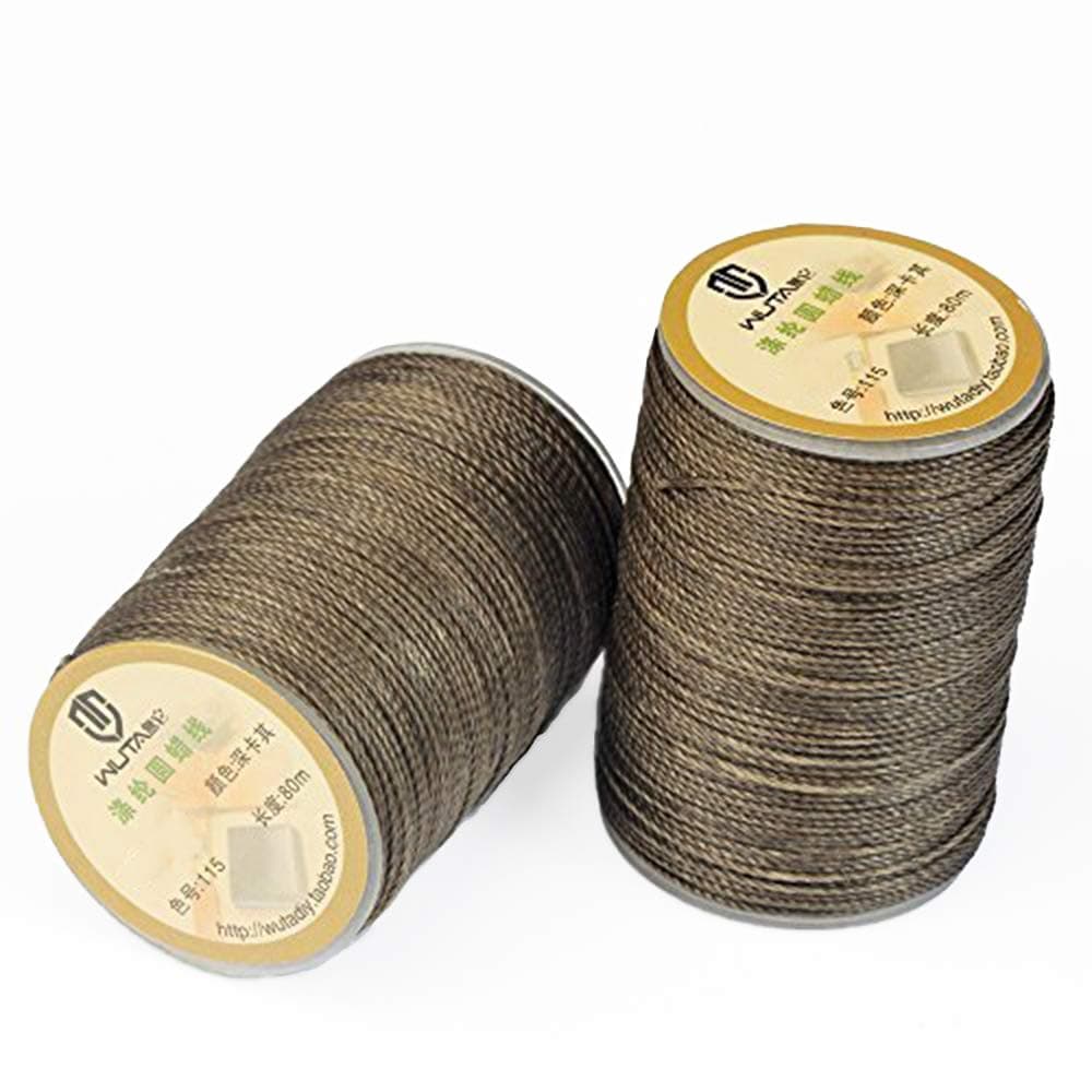 WUTA Leather Sewing Round Waxed Thread Polyester 23 Colors Hand Sewing Leather Work Cord Craft Tools DIY Handmade line,(0.65mm,Dark Khaki)
