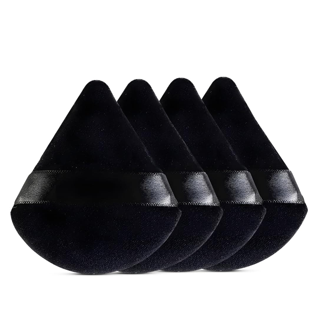 Gleva 4 Pcs Powder Puff Soft Face Makeup Sponge, Loose powder Foundation Blending Sponges Set, Beauty Blender, Contouring, Wedge Triangle Shape Wet & Dry Tool Washable Reusable (Black)