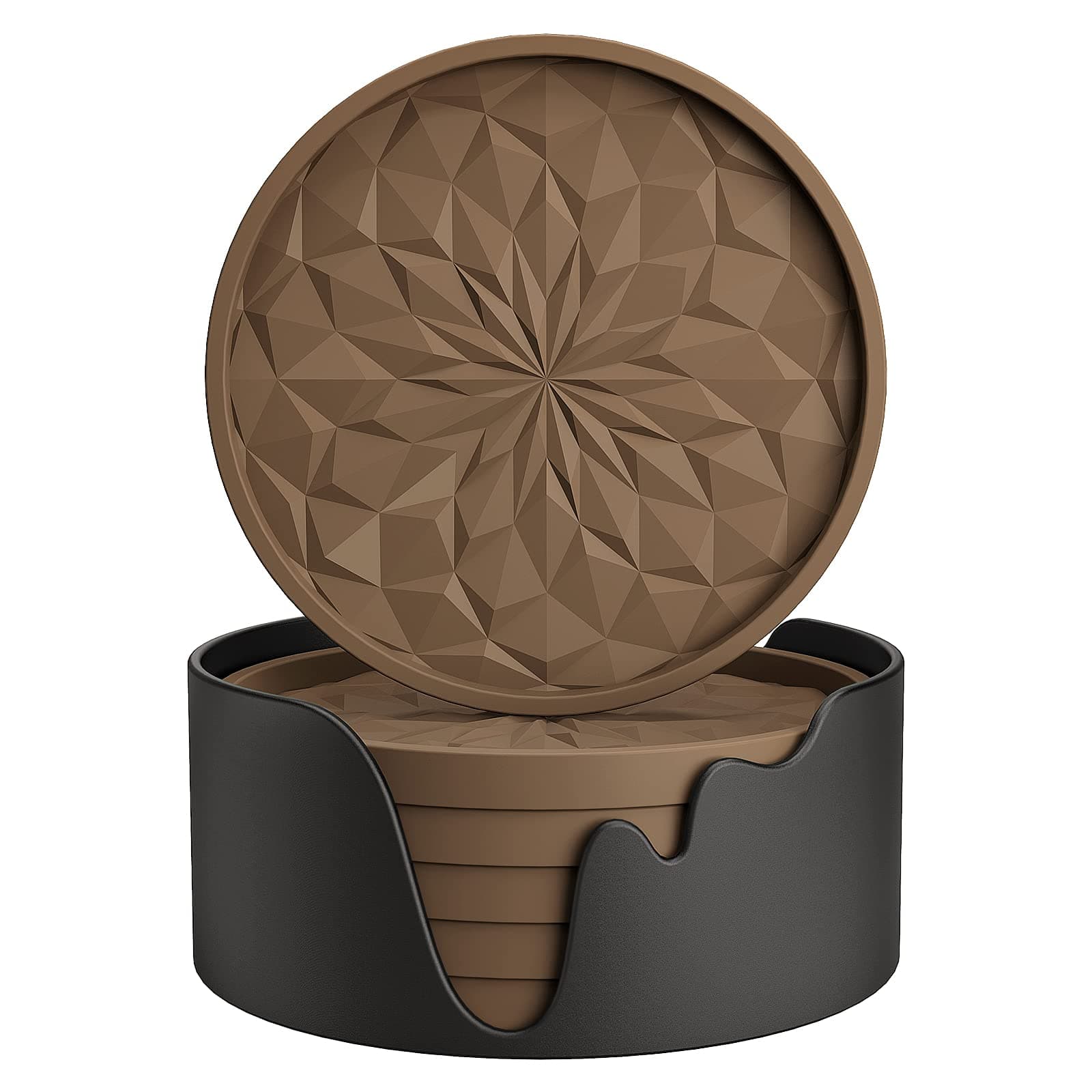 ME.FAN Silicone Coasters with Holder,[6 Pack] Drinking Coasters - Cup Mat for Hot or Cold Drinks, Thickened, Non-Slip, Non-stick,Deep Tray Coffee