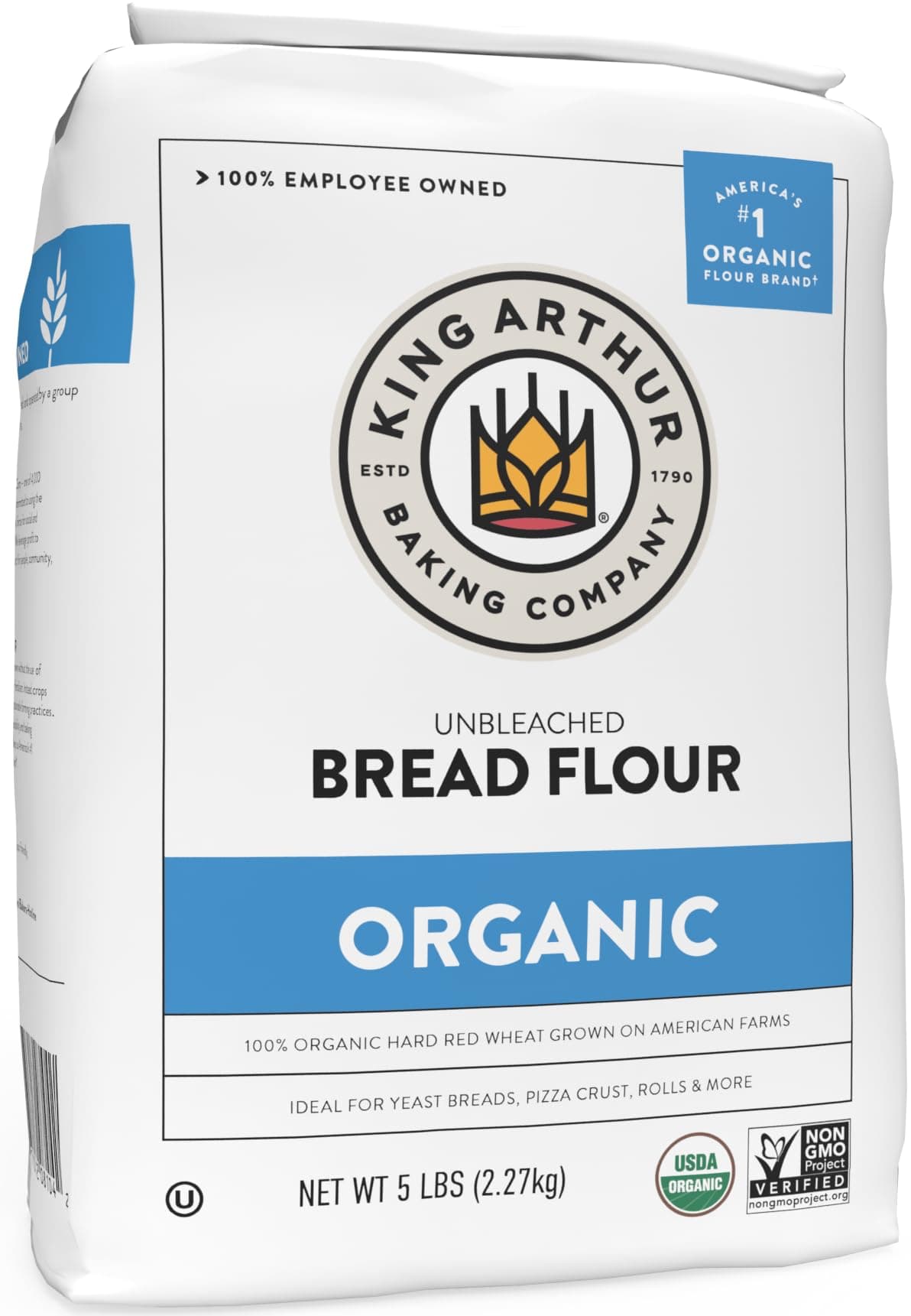 King Arthur 100% Organic Bread Flour, Unbleached, 5 lb (Pack of 1) - Non-GMO Project Verified, No Preservatives