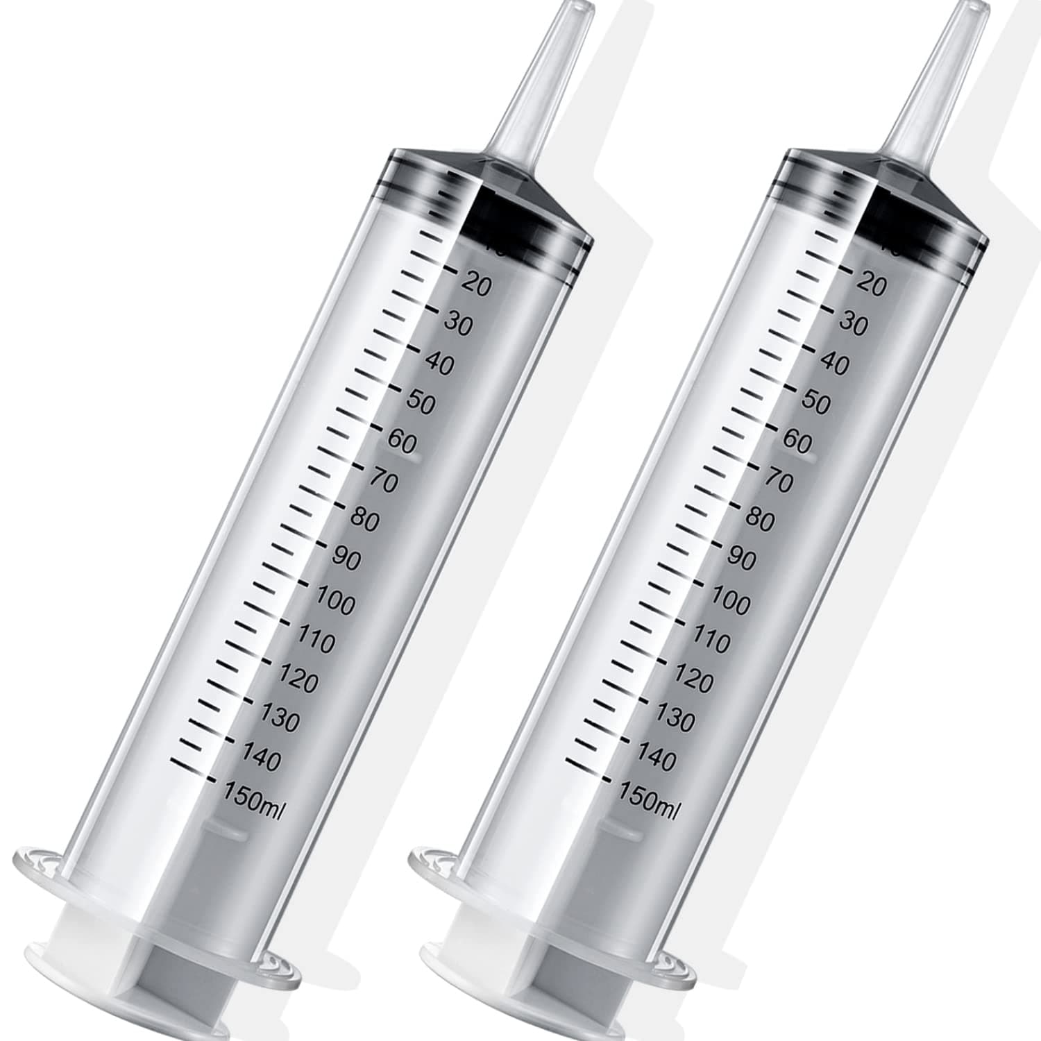 2 Pack Big Syringes (150 ML), Large Clear Plastic Garden Industrial Syringes for Scientific Labs, Measuring, Watering, Refilling, Filtration Multiple Uses