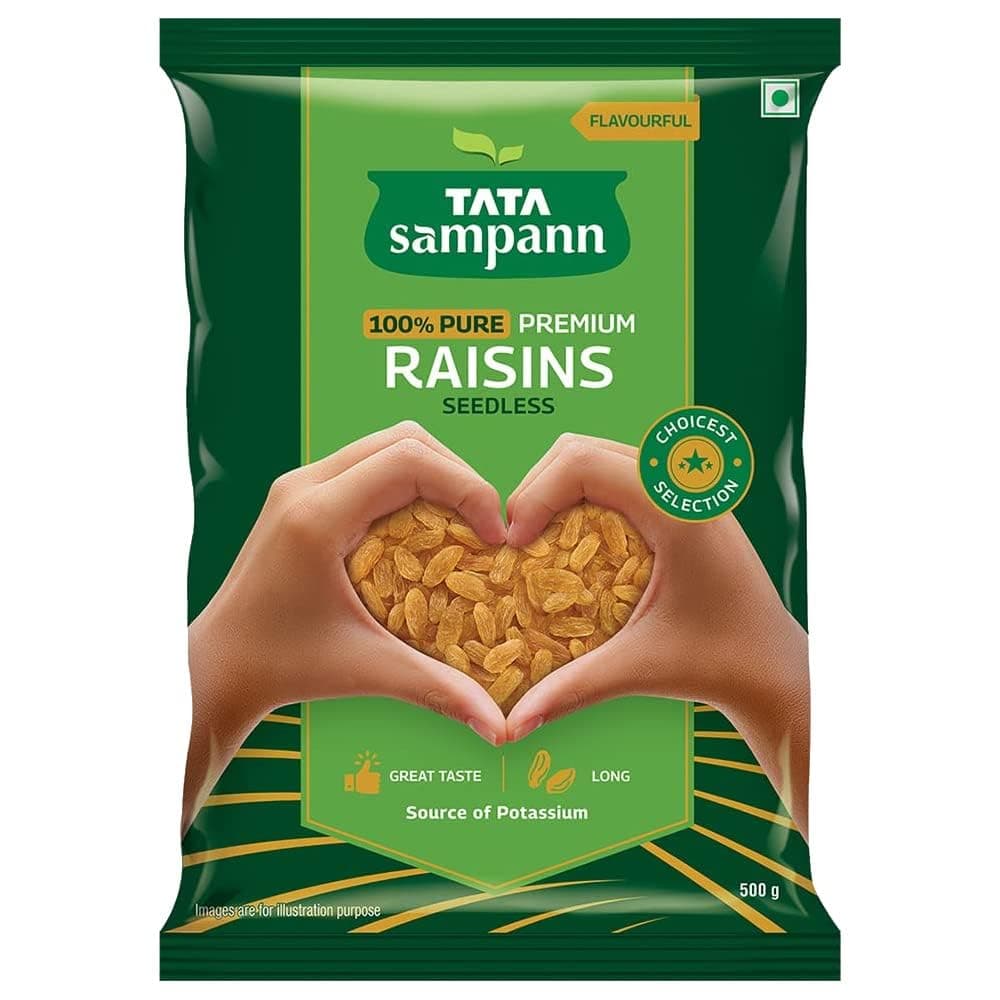 Tata Sampann Pure Raisins Without Seed Kishmish Potassium Source Dried Fruit 500g