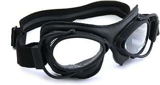 Nannini Streetfighter Italian Motorcycle Goggles with Chrome Styled Frames and a Black Leather Facemask (Grey Lenses)