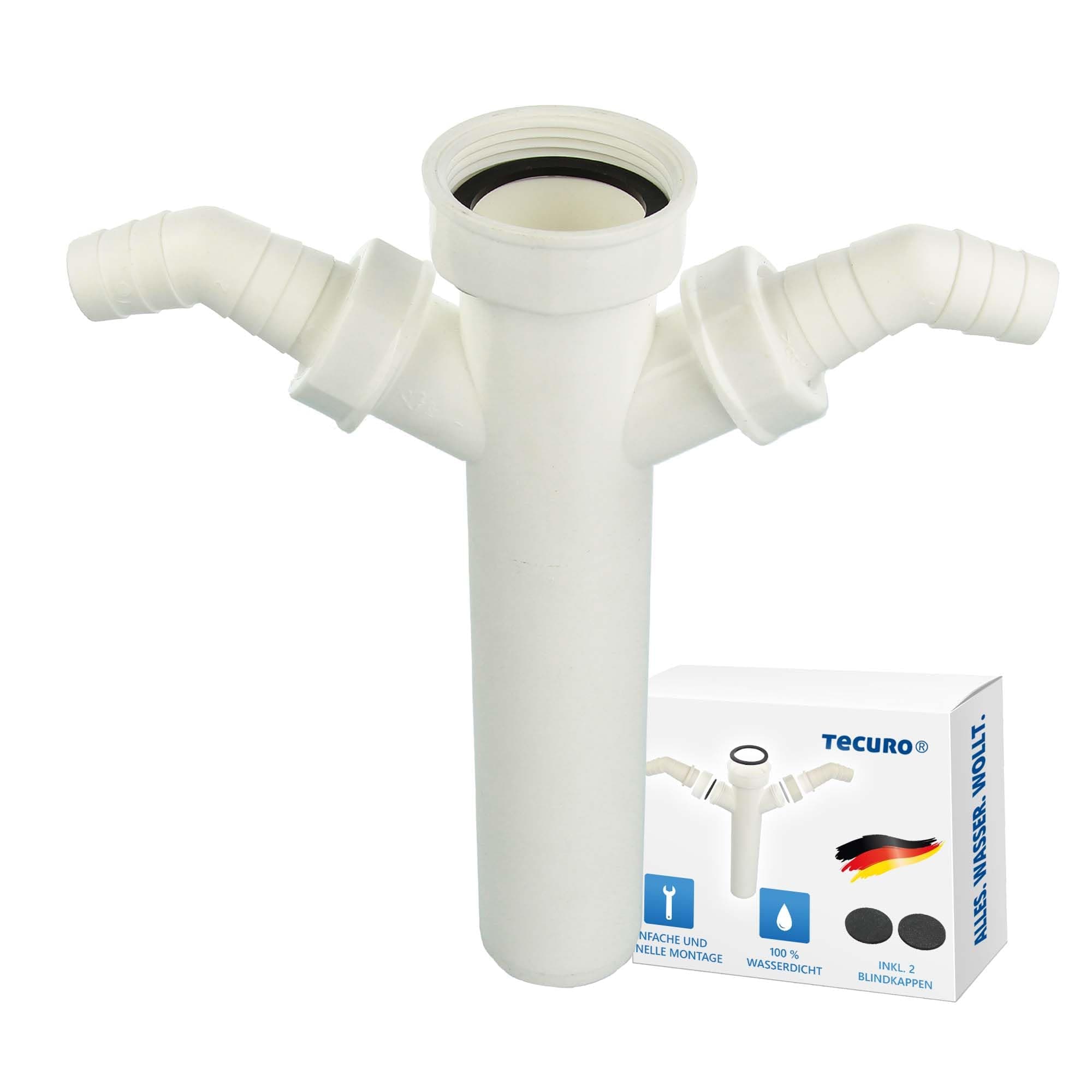 tecuroadjustable immersion pipe with 2 x device connections for mounting a washing machine, dishwasher drain hose