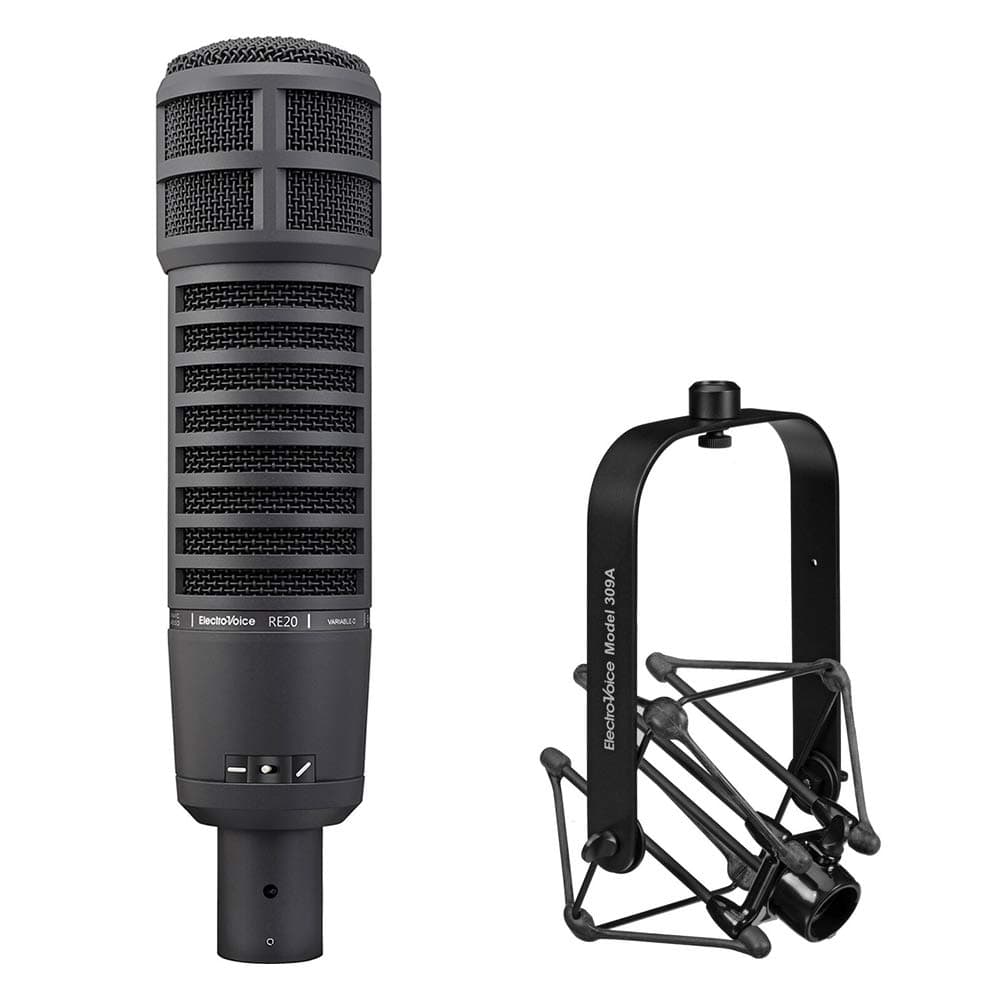 RE20 Broadcast Announcer Microphone (Black) Bundle 309A Mic Shockmount