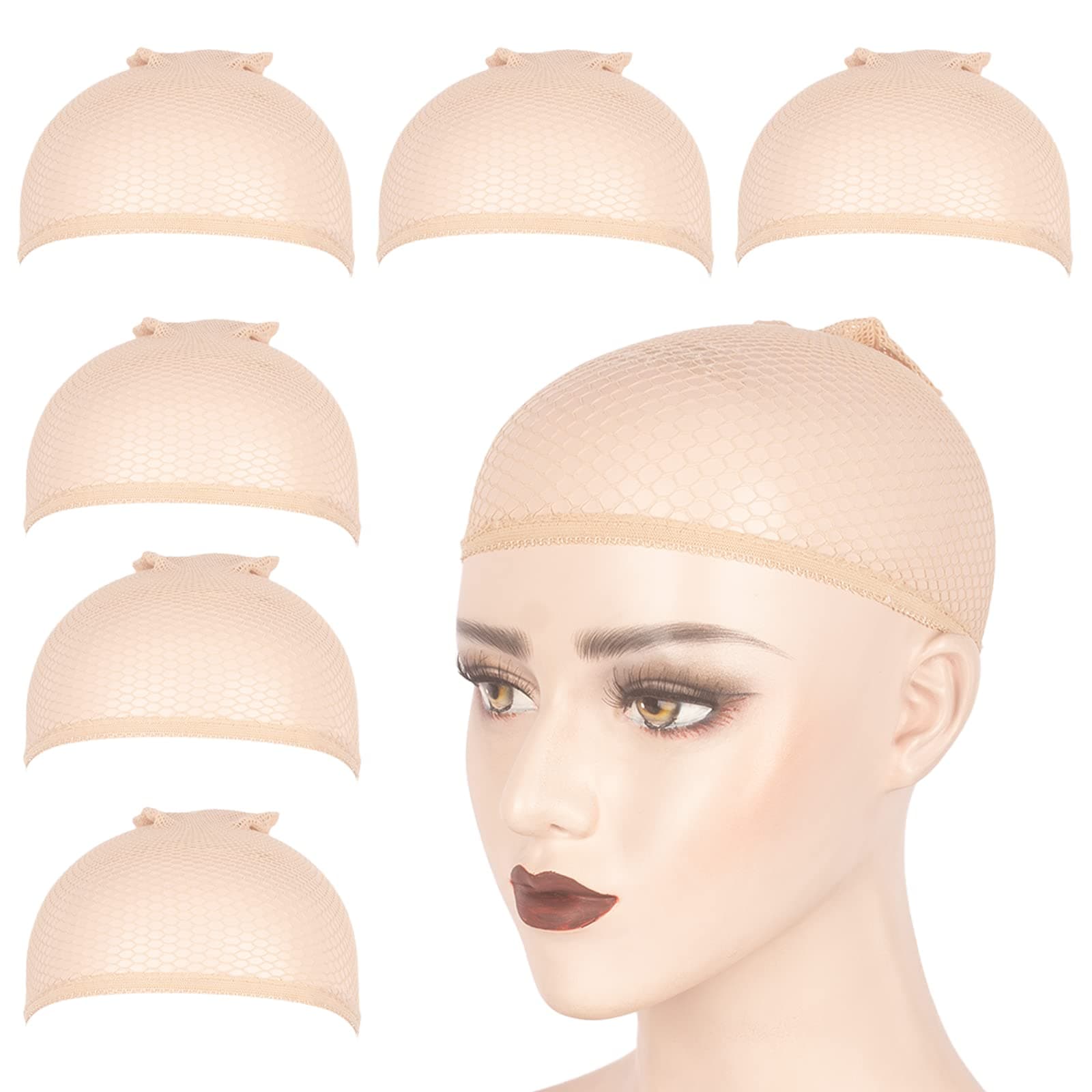 WeKen Individual Package Wig Cap, 6PCS Mesh Wig Cap Net, Two End Open Mesh Net Wig Caps for Women, Men, Kids