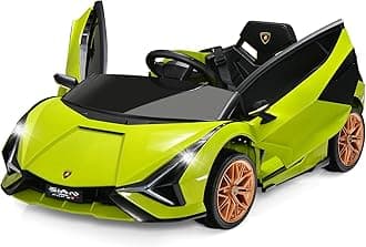 COSTWAY 12V Kids Electric Ride on Car with Remote Control, LED Lights, MP3, Music, Spring Suspension, Licensed Lamborghini Battery Powered Toy Vehicle for Boys and Girls (Green)