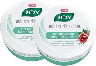 Skin Fruits Fast Absorbing Light Moisturizer with Vitamin Complex, Ceramides and Jojoba Esters, Non-Oily Cold Cream for Face - For All Skin Types (Pack of 2 x 150ml)