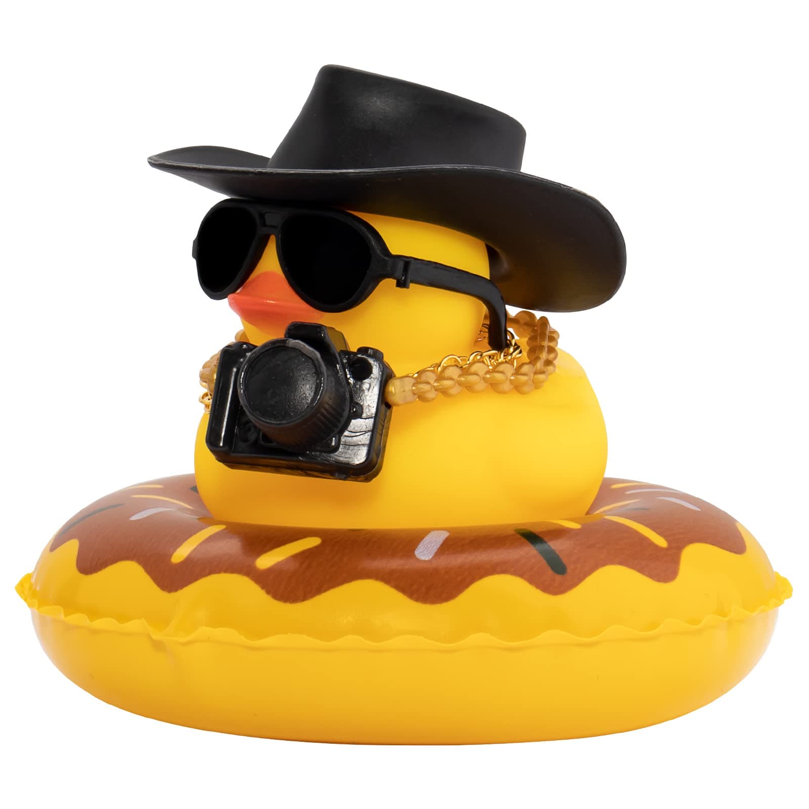 wonuu Rubber Duck Dashboard Decorations Camera Duck Car Accessories for Car Ornament with Mini Hat Swim Ring Necklace and Sunglasses(A_cowboy hat)