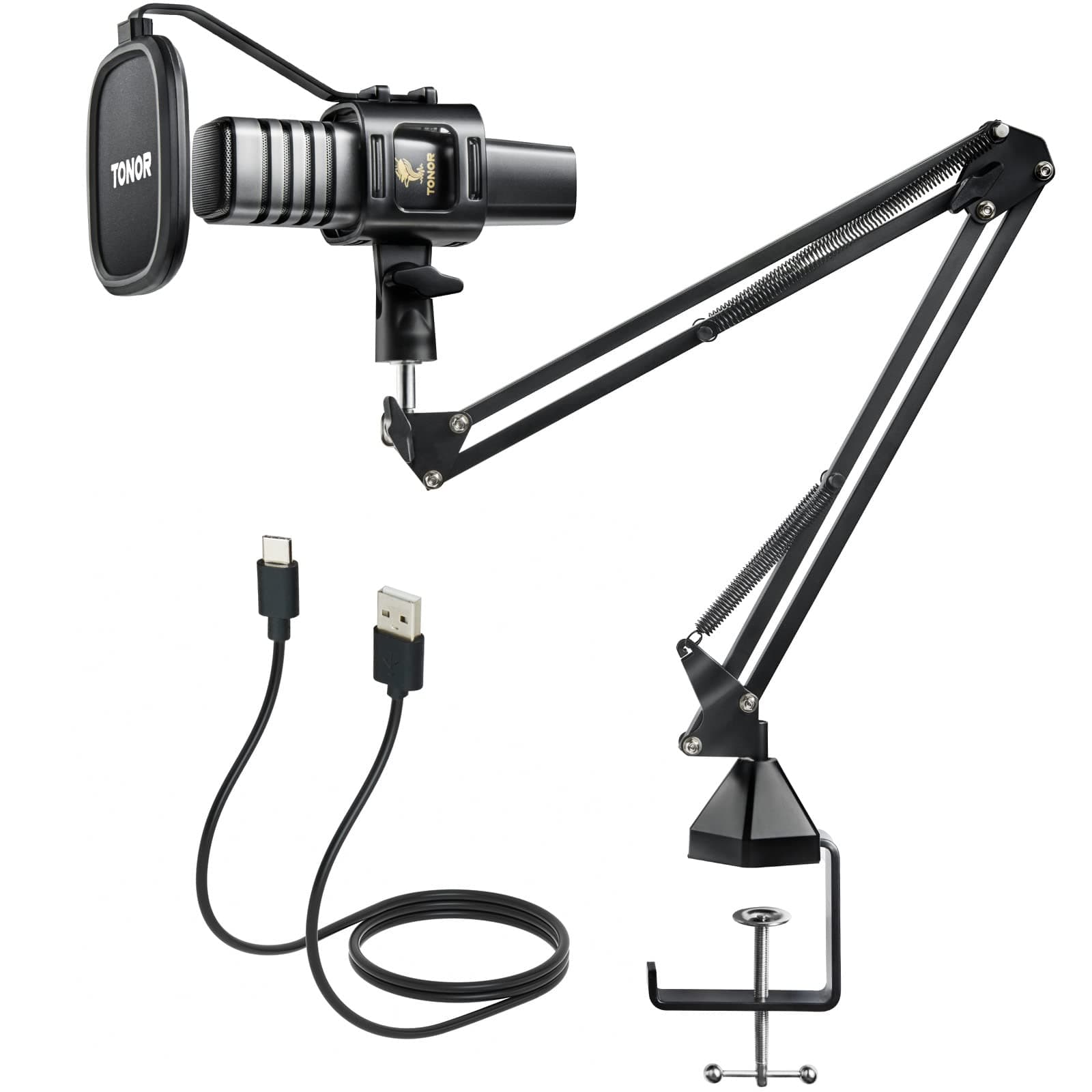 TONOR RGB USB Microphone, Cardioid Condenser Computer Mic, Pop Filter, Shock Mount for Conference, Gaming, Streaming, Podcast, Chatting, Compatible with Laptop, PC, with Boom Arm, TC30+