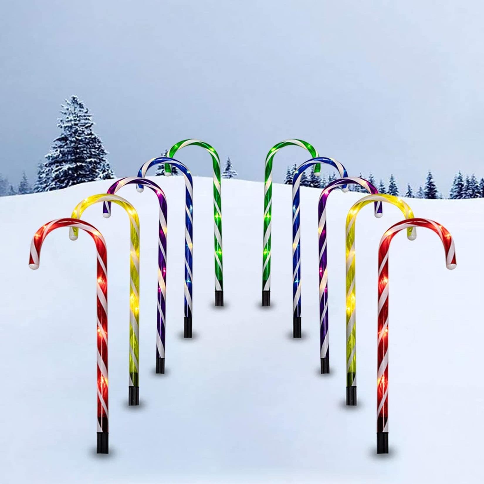 Candy Cane Lights, 10 Pack 21in Christmas Candy Cane Pathway Lights (with Stakes), Markers Candy Cane Outdoor Xmas Decorations Lights with 8 Lighting Modes for Christmas Indoor/Outdoor Decor(Colorful)