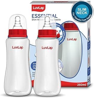 LuvLap Anti-Colic Slim/Regular Neck Essential Baby Plastic Feeding Bottle, 250Ml (Pack of 2), New Born/Infants/Toddler Upto 3 Years, BPA Free