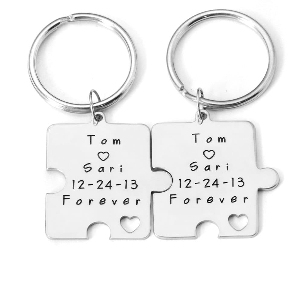 Personalized Key Chain, Puzzle KeyChain, Custom Names & Date Keychain, Personalized Key Ring, Couple Key Chains Set, Couples Valentines Gifts