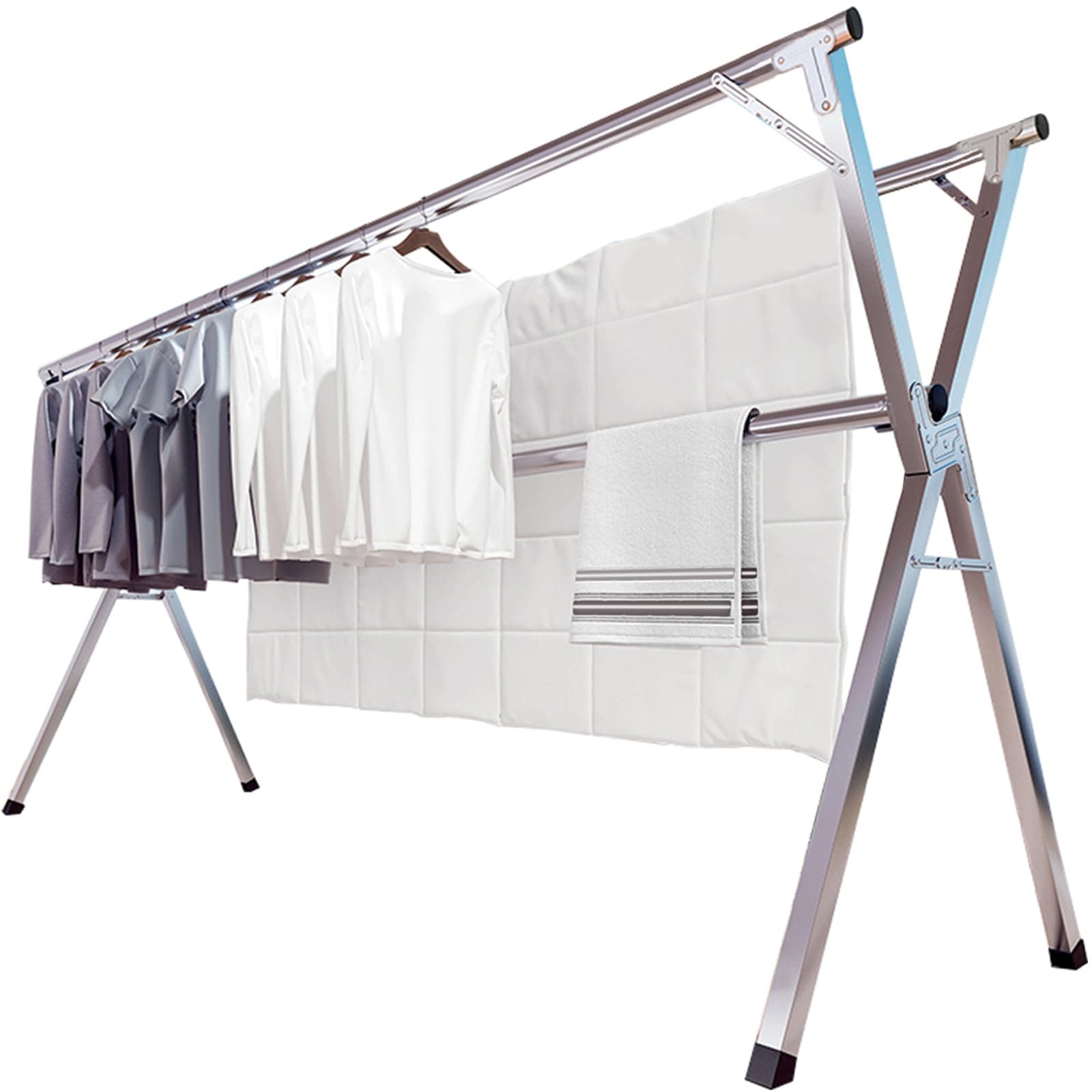 JAUREE 95 Inches Clothes Drying Rack, Drying Rack Clothing Folding Indoor Outdoor, Heavy Duty Stainless Steel Laundry Rack, Foldable Portable Large Clothes Rack Garment Rack with 20 Windproof Hooks