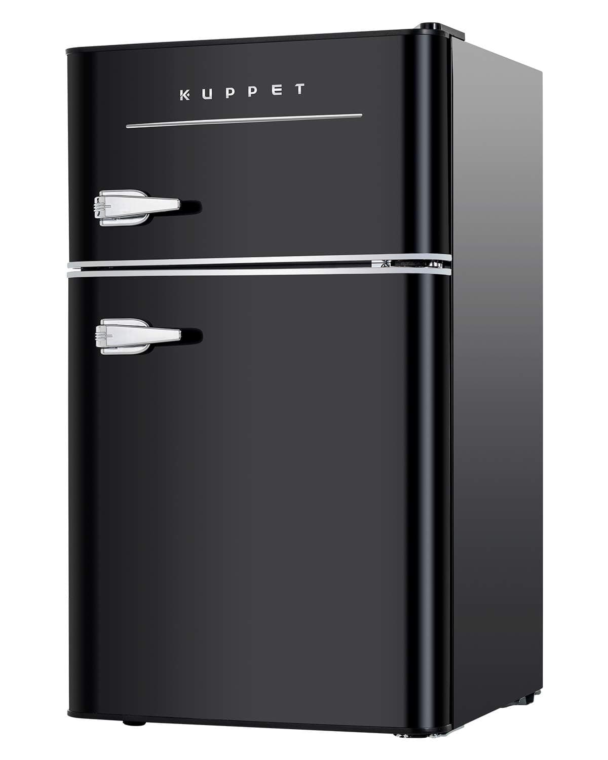 KUPPET Retro Mini Refrigerator 2-Door Compact Refrigerator for Dorm, Garage, Camper, Basement or Office, 3.2 Cu.Ft (Black)