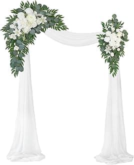 Artificial Wedding Arch Flowers Kit(Pack of 3),2Pcs Artificial Flower Arch Decor,1Pcs Sheer Drape for Wedding Ceremony Arbor for WeddingCeremony (Fairy White)